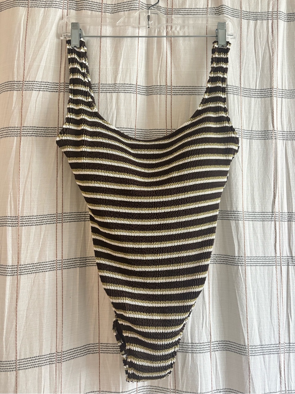 Striped Brown and Cream One-Piece Swimsuit